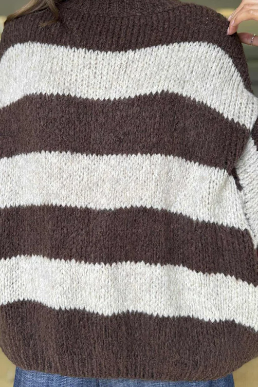  Big Softie Block Stripe Cap Sleeve Knit Top Chocolate Mocha /15=